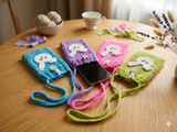 Knitted Bunny Phone Sleeve with Strap, Cute Rabbit Crossbody Phone Bag, Handmade Crochet Phone Sock, Kawaii Animal Phone Pouch
