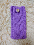 Cozy Cable Knit Phone Cover, Cream White Knitted Phone Pouch with Wooden Button, Protective Smartphone Sleeve, Winter Tech Gift