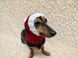 Santa Dog Hat PomPom, Designer Pet Party Clothes outfit, Warm Winter knitted Dachshund cap with Pattern, gift for dogs lover