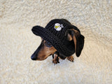 Crochet Dog Sun Hat with Flower Appliqué - Handmade Dachshund Bucket Hat - Floral Pet Summer Accessory - Cute Dog Bonnet with Ear Holes