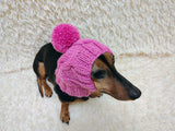 Warm winter snood hat for a dog with a pom-pom