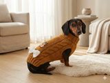 Warm wool sweater for dog with aran patch bear and bow