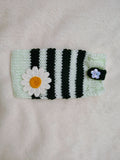 Daisy Phone Sock, Knit Striped Phone Sleeve, Cute Flower Phone Case Pouch, Handmade Cotton Phone Bag, Gift for her, Cozy Phone Holder
