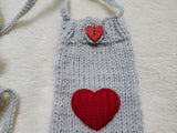 Heart Knitted Phone Crossbody Bag | Crochet Valentine Gift for Her | Small Romantic Smartphone Purse with Heart Decor | Made with Love Phone Sleeve