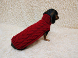 Christmas tree wool sweater with arans for dog, dachshund warm clothes jumper with cable