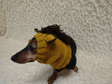 Knitted Donkey Snood Hat for Dachshund - Handmade Dog Costume with Ears and Mane