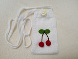 Handmade Knitted Phone Bag • Red Cherry Fruit Decor Phone Case • Aesthetic Gift for Teen Girls