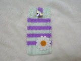 Daisy Phone Sock, Knit Striped Phone Sleeve, Cute Flower Phone Case Pouch, Handmade Cotton Phone Bag, Gift for her, Cozy Phone Holder
