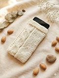 Handmade Knitted Phone Sleeve, Cable Knit Cell Phone Sock, Soft Wool Phone Case Pouch, Cozy Phone Protector, Boho Tech Accessory