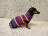 Handmade Knit Dachshund Sweater - Colorful Striped Dog Clothes