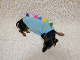 Custom Blue Knit Dogs Dinosaur Sweater with Rainbow Spikes - Warm Handmade Pet Clothes Halloween outfit pet Dino Rex jumper dachshund