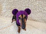 Pet snood hat winter warm wool snood hat for small dogs with two pom poms pet gift dog gift
