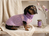 Handmade Knit Dachshund Sweater - Purple Floral Dog Jumper