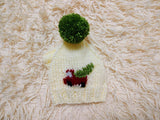 Car Christmas tree Dog Hat PomPom, Designer Pet Party Clothes outfit, Warm Winter knitted Dachshund cap with Pattern, gift for dogs lover