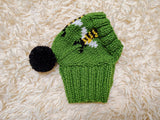 Bee Dog hat print designer handmade festive holiday clothes pet beanie costume, warm winter cap for dachshund with pompom