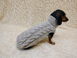 Paw print wool sweater with arans for dogs, dachshund warm clothes jumper with cables