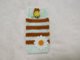 Daisy Phone Sock, Knit Striped Phone Sleeve, Cute Flower Phone Case Pouch, Handmade Cotton Phone Bag, Gift for her, Cozy Phone Holder