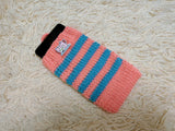 Cute Animal Companion Knit Phone Case | Striped Phone Sleeve-Handmade Knit Animal Phone Pouch | Cozy Stretchy Phone Sock