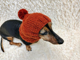 Angora Super Warm Dog Hat with Pom-Pom, Knitted Costume Pet Clothes Warm Cap Closed Ears for Dachshund beanie