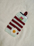 Daisy Phone Sock, Knit Striped Phone Sleeve, Cute Flower Phone Case Pouch, Handmade Cotton Phone Bag, Gift for her, Cozy Phone Holder