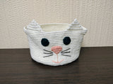 Crochet Cat Basket, White Kitten Nursery Storage Bin, Small Yarn Bowl, Cute Makeup Organizer, Cat Lover Gift, Kawaii Kids Room Decor