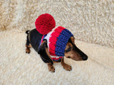 Multi-Color Striped Dog Snood: Hand-Knit Pom-Pom Beanie for Dachshunds