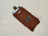Dachshund Lover Gift Knitted Phone Sleeve | Wiener Dog Mom Wool Phone Sock | Cable Knit Smartphone Pouch with Button | Cozy Doxie Gift Case