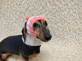 Double Pom Pom Dog Hat, Hand Knitted Winter Dog Beanie, Warm Wool Dog Snood for Small Dogs