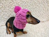 Warm winter snood hat for a dog with a pom-pom