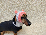 Double Pom Pom Dog Hat, Hand Knitted Winter Dog Beanie, Warm Wool Dog Snood for Small Dogs