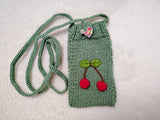 Handmade Knitted Phone Bag • Red Cherry Fruit Decor Phone Case • Aesthetic Gift for Teen Girls