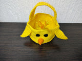 Crochet Easter Chick Basket, Yellow Chicken Nursery Storage Bin, Small Easter Egg Basket with Handle, Cute Spring Yarn Bowl, Kawaii Kids Gift Basket