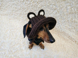 Bear Summer sun hat dogs with holes for ears. Hand knitted sun cap dachshund. Stylish Pet Photo Props and Gift Dog Moms