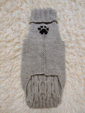 Paw print wool sweater with arans for dogs, dachshund warm clothes jumper with cables