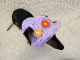 Crochet Dog Sun Hat with Flower Appliqué - Handmade Dachshund Bucket Hat - Floral Pet Summer Accessory - Cute Dog Bonnet with Ear Holes