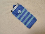 Handmade Knit Nautical Phone Case - Summer Vibes Collection-Nautical Striped Knit Phone Sleeve -Cute Coastal Phone Pouch