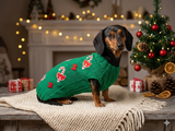 Santa tick and bows Christmas sweater for dog bright festive costume , Holiday New Year warm clothes pet apparel outfit dachshund jamper