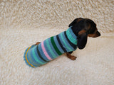 Handmade Knit Dachshund Sweater - Colorful Striped Dog Clothes