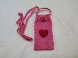 Heart Knitted Phone Crossbody Bag | Crochet Valentine Gift for Her | Small Romantic Smartphone Purse with Heart Decor | Made with Love Phone Sleeve