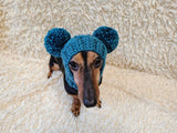 Hand-Knitted Dachshund Snood with Pompoms, Funny Dog Hat for Small Breeds, Animal Style Knitted Dog Hood, Cozy Dachshund Winter Headwear