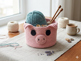 Pink Piglet Crochet Basket – 7" Small Animal Storage Organizer for Nursery, Kids Room & Craft Supplies – Handmade Pig Yarn Bowl & Gift