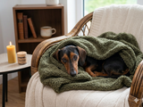 Dachshund Dog Blanket, Soft Olive Green Pet Mat, Plush Boucle Puppy Throw, Cozy Small Dog Bed Cover, Handmade Dog Gift,