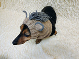 Knitted Donkey Snood Hat for Dachshund - Handmade Dog Costume with Ears and Mane