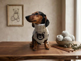 Bear print wool sweater with arans for dogs, dachshund warm clothes jumper with cable