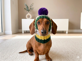Handmade Knit Dachshund Snood with Pom-Pom - Winter Dog Hat for Doxies & Small Breeds - Ear Warmer & Neck Gaiter