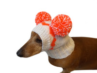 Knitted hat for dog with hearts and two pompons - dachshundknit