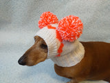 Knitted hat for dog with hearts and two pompons - dachshundknit