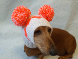 Knitted hat for dog with hearts and two pompons - dachshundknit