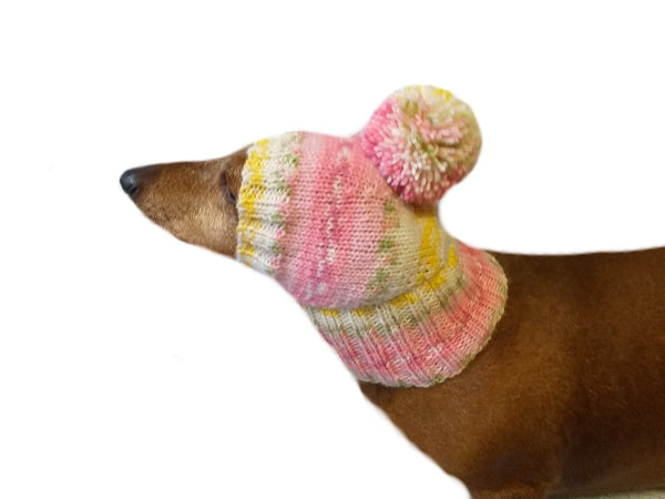 Knitted dachshund hat with big pompom, doxie clothes, doxie hat dachshundknit