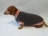 Knitted warm dachshund sweater, gray dog sweater with stripes dachshundknit